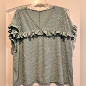 Entro Top Swiss Dot With Ruffle Detail Moss Green Color 25 Inches‎ Pit To Pit